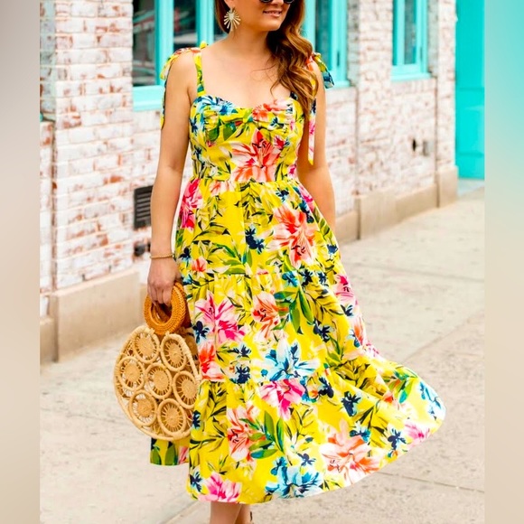Eliza J | Dresses | Nwot Eliza J Yellow Floral Print Dress | Poshmark